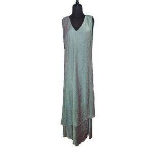 DINAH LEE Sleeveless Maxi Dress L Crinkle Iridescent Green Purple Fairy Ethereal